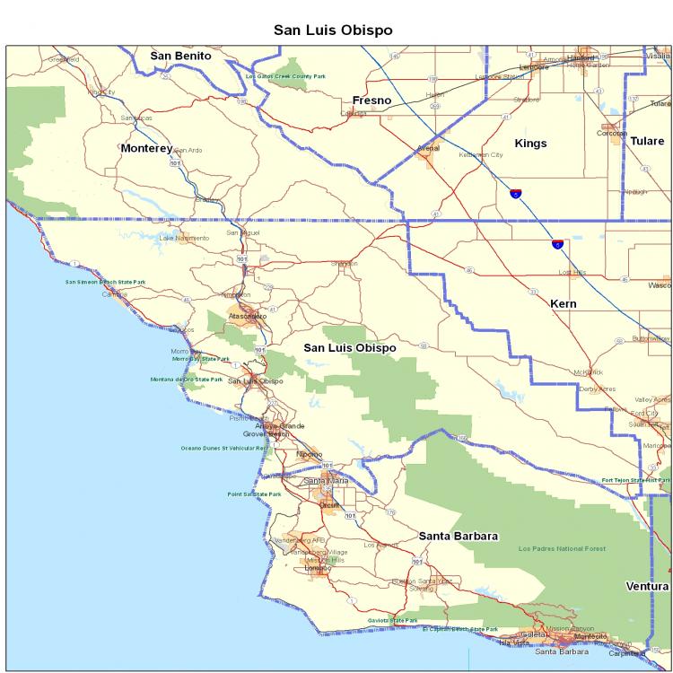 San Luis Obispo County Ca California Maps Map Of California